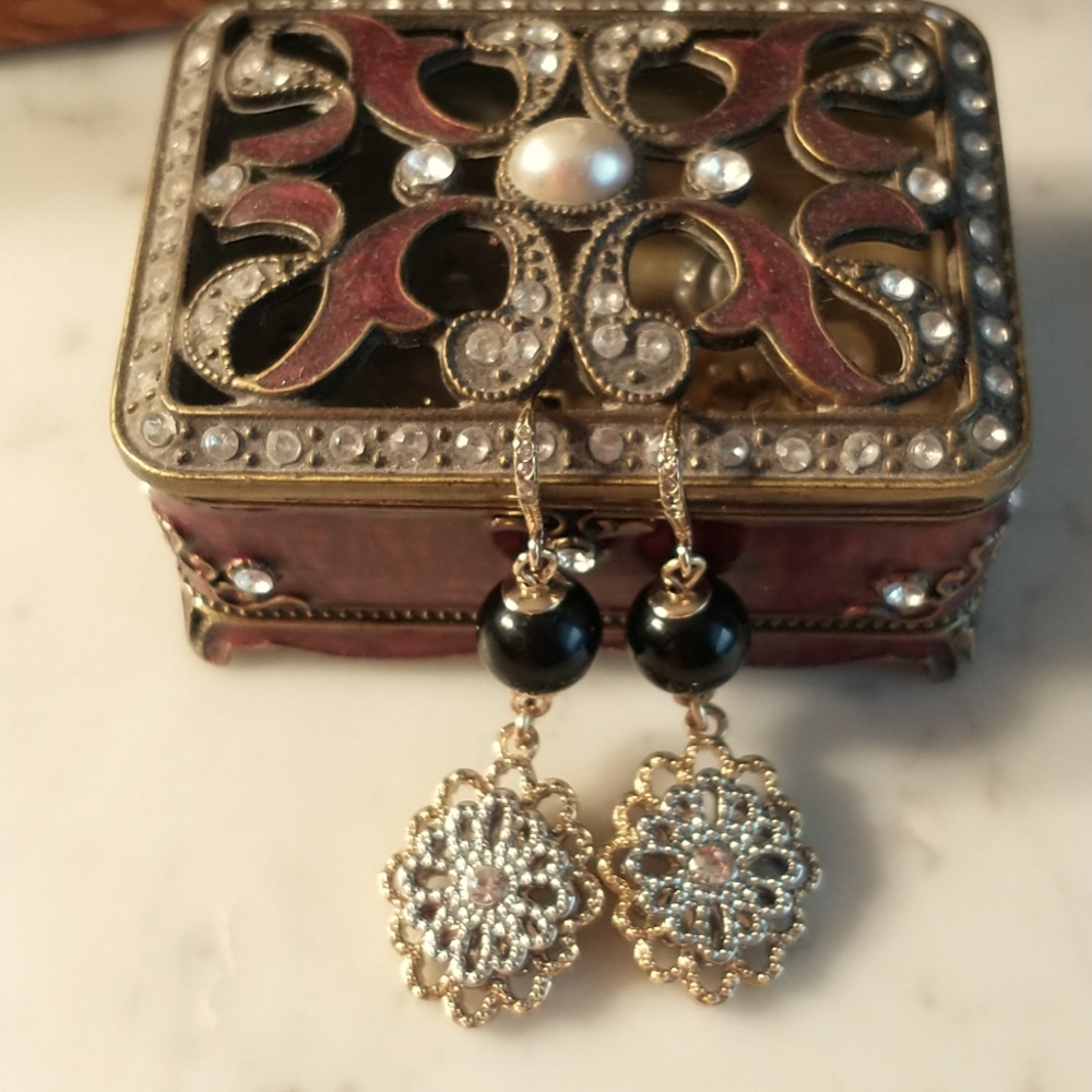 Vintage-Inspired Black and Two-toned Drop Earrings